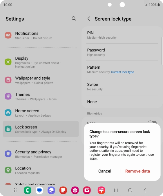 Press Remove data. Press Remove data.