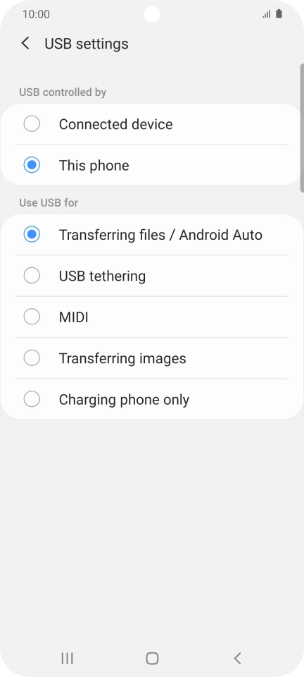 Press Transferring files / Android Auto. Press Transferring files / Android Auto.