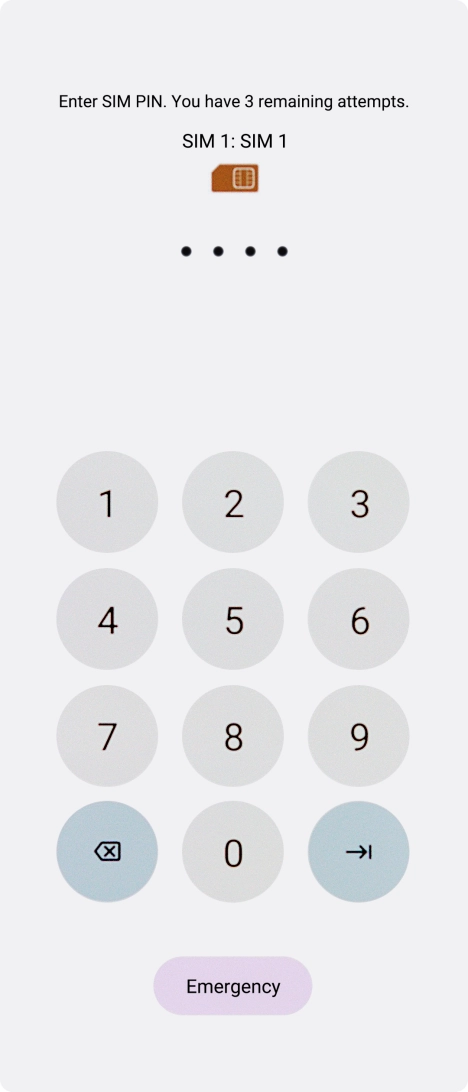 If your SIM is locked, key in your PIN and press arrow right. The default PIN is 1111. If your SIM is locked, key in your PIN and press arrow right. The default PIN is 1111.