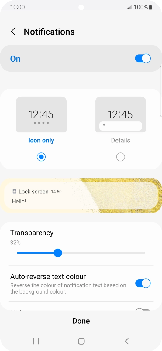 Press the required settings to turn them on or off. Press the required settings to turn them on or off.