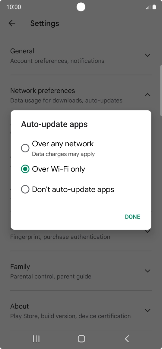 To turn on automatic update of apps using mobile network, press Over any network. To turn on automatic update of apps using mobile network, press Over any network.
