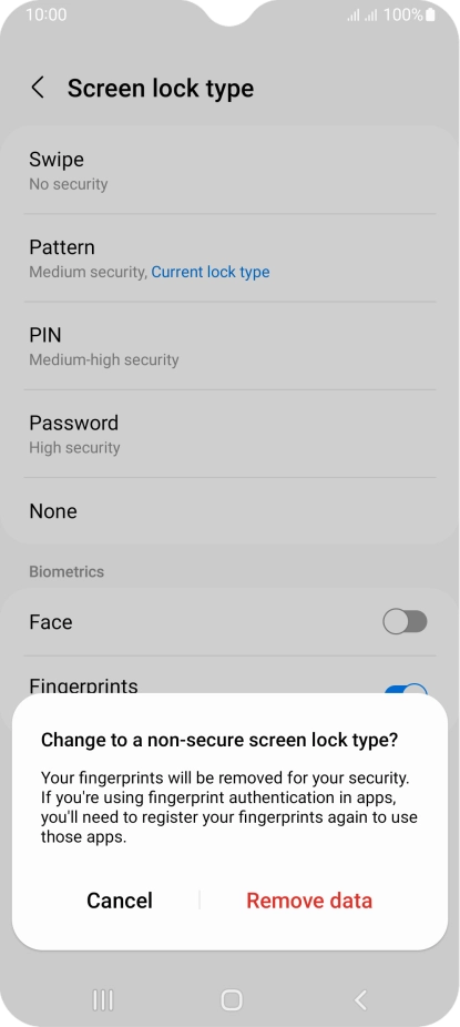 Press Remove data. Press Remove data.