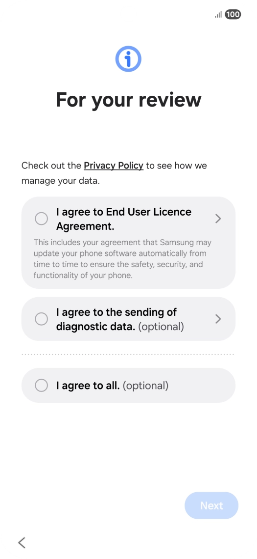 Press the fields next to the required settings to select them. Press the fields next to the required settings to select them.