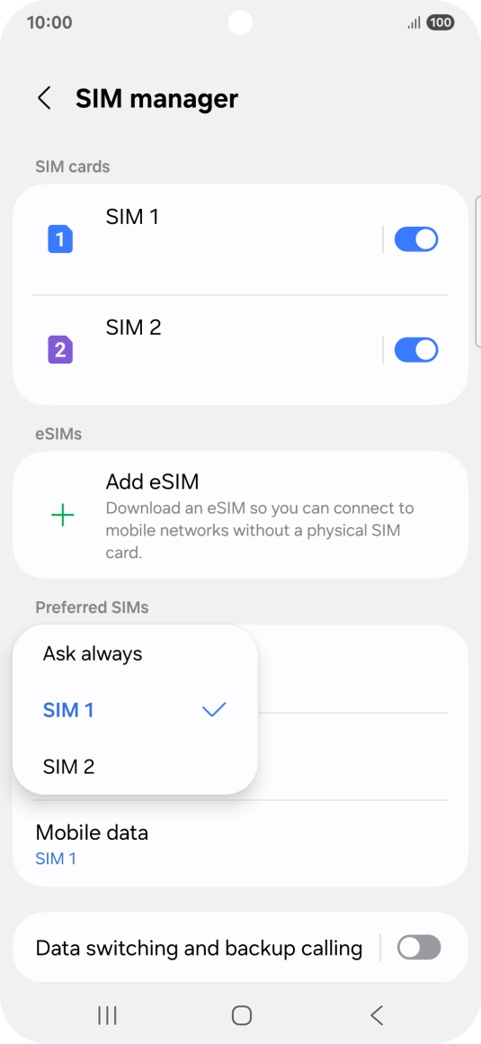 Press the required setting. Press the required setting.