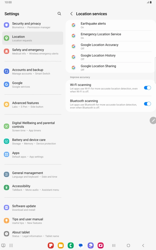 Press Google Location Accuracy. Press Google Location Accuracy.