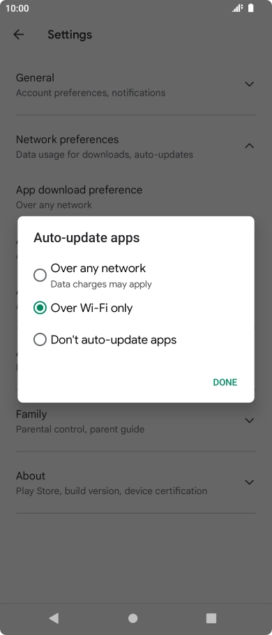 To turn on automatic update of apps using mobile network, press Over any network. To turn on automatic update of apps using mobile network, press Over any network.