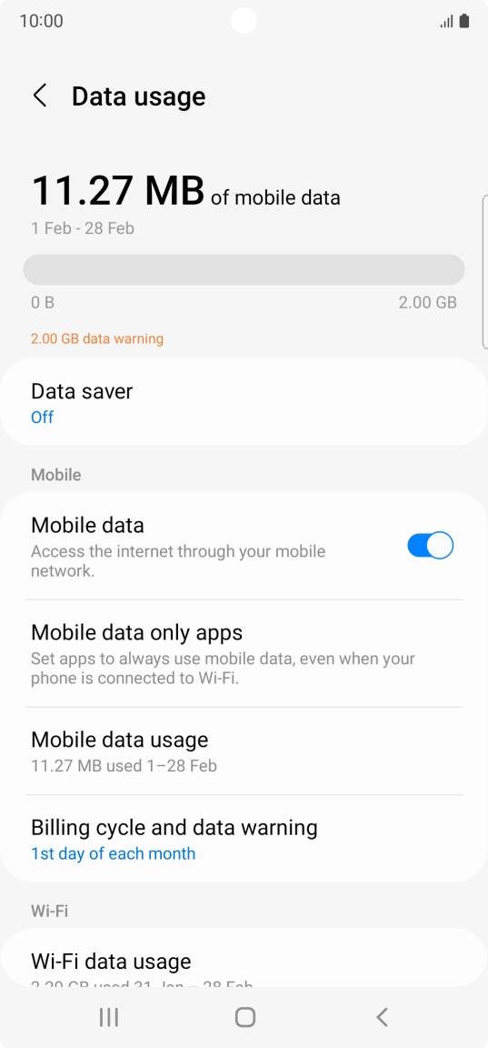 The total data usage is displayed. The total data usage is displayed.
