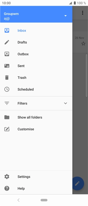 Press the email account drop down list. Press the email account drop down list.