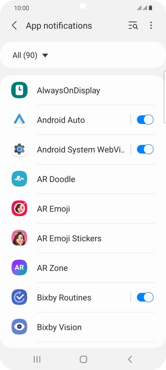Press the indicators next to the required apps to turn the function on or off. Press the indicators next to the required apps to turn the function on or off.