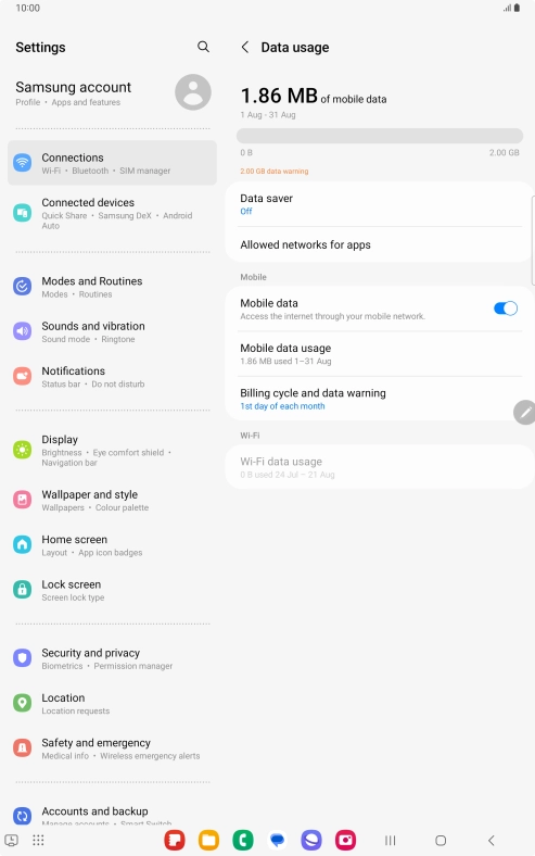 The total data usage is displayed. The total data usage is displayed.
