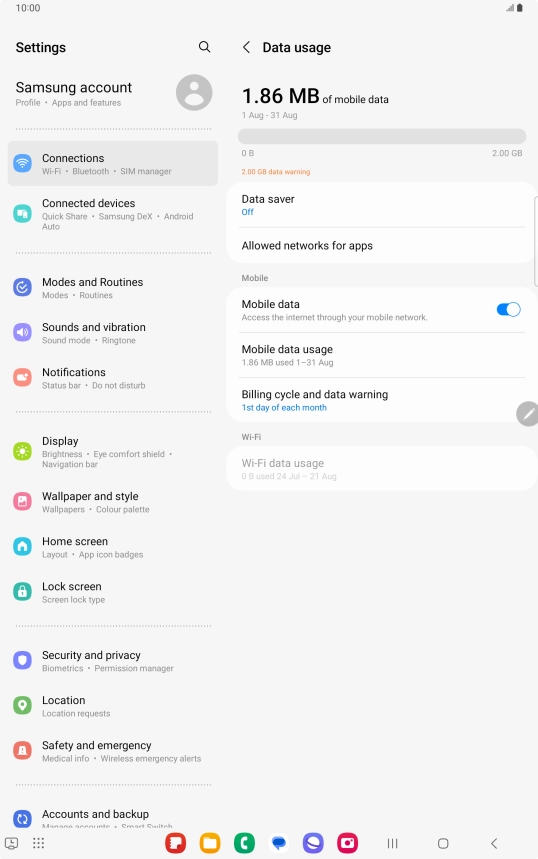 The total data usage is displayed. The total data usage is displayed.