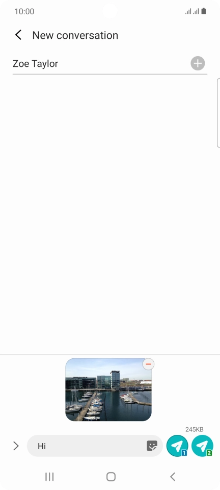 Press the send icon next to the required SIM when you've written your picture message. Press the send icon next to the required SIM when you've written your picture message.
