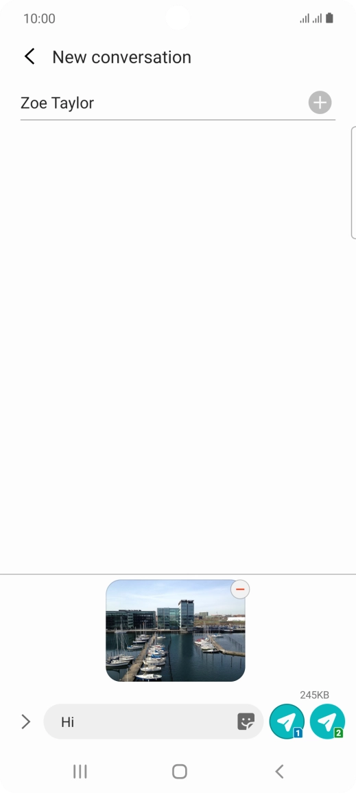 Press the send icon next to the required SIM when you've written your picture message. Press the send icon next to the required SIM when you've written your picture message.