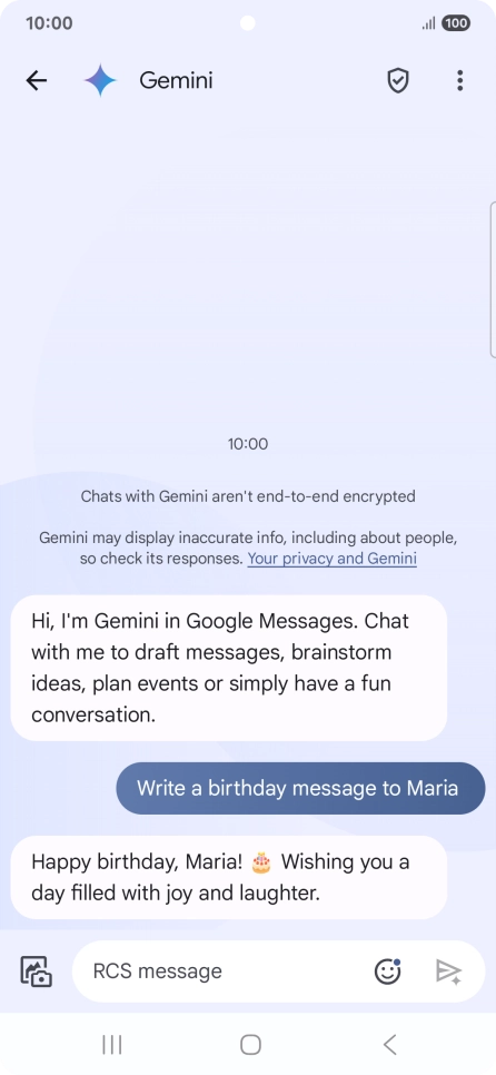 The text suggestion from Gemini is displayed. The text suggestion from Gemini is displayed.