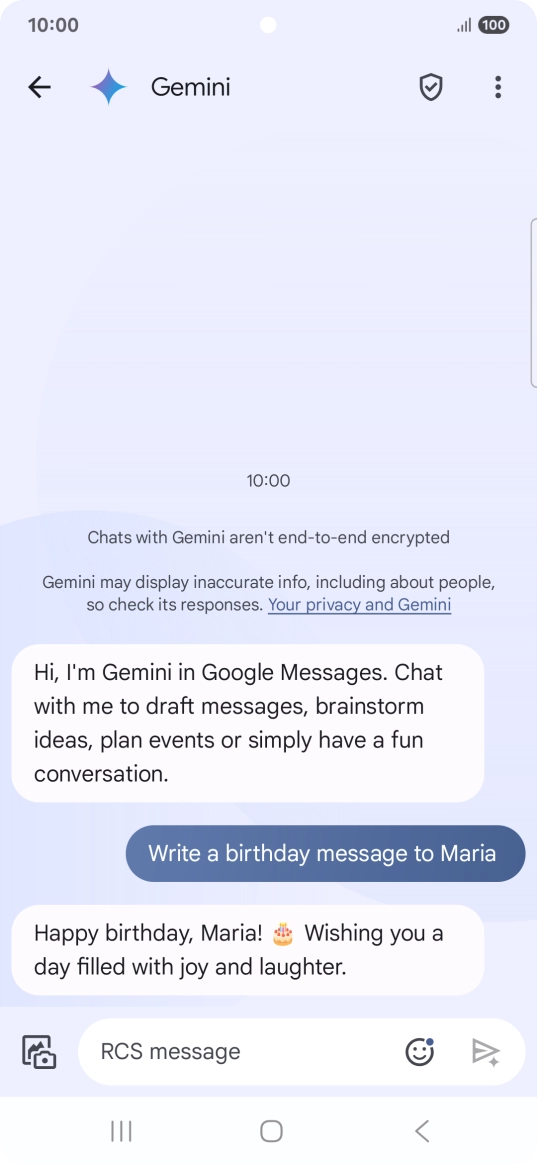 The text suggestion from Gemini is displayed. The text suggestion from Gemini is displayed.