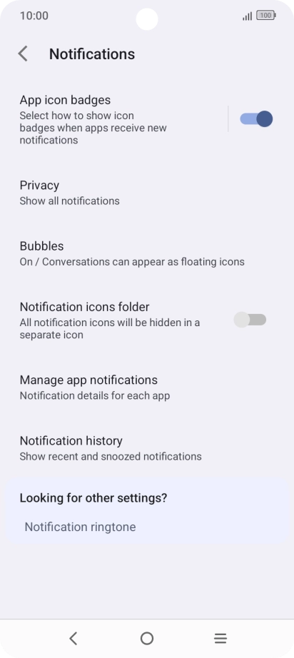 Press Manage app notifications. Press Manage app notifications.