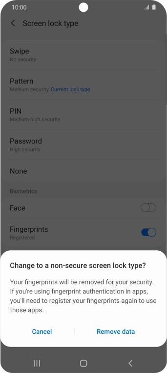 Press Remove data. Press Remove data.