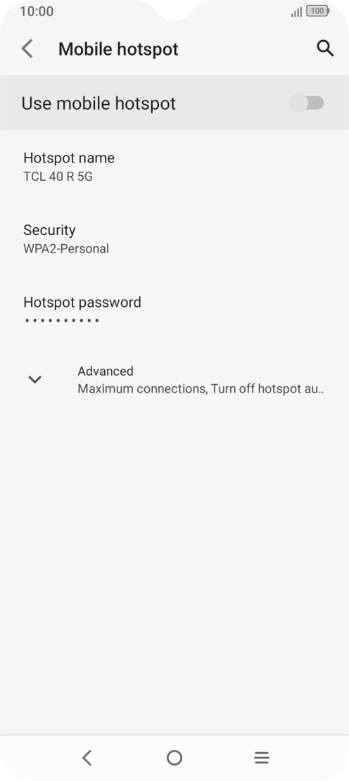 Press Hotspot name and key in the required name for the Wi-Fi hotspot. Press Hotspot name and key in the required name for the Wi-Fi hotspot.