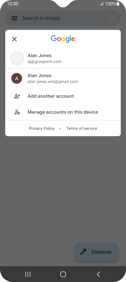 Press the required email account. Press the required email account.