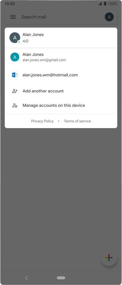 Press the required email account. Press the required email account.