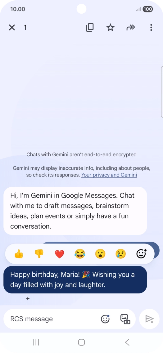 Press and hold the text suggestion from Gemini. Follow the instructions on the screen to use the text suggestion. Press and hold the text suggestion from Gemini. Follow the instructions on the screen to use the text suggestion.