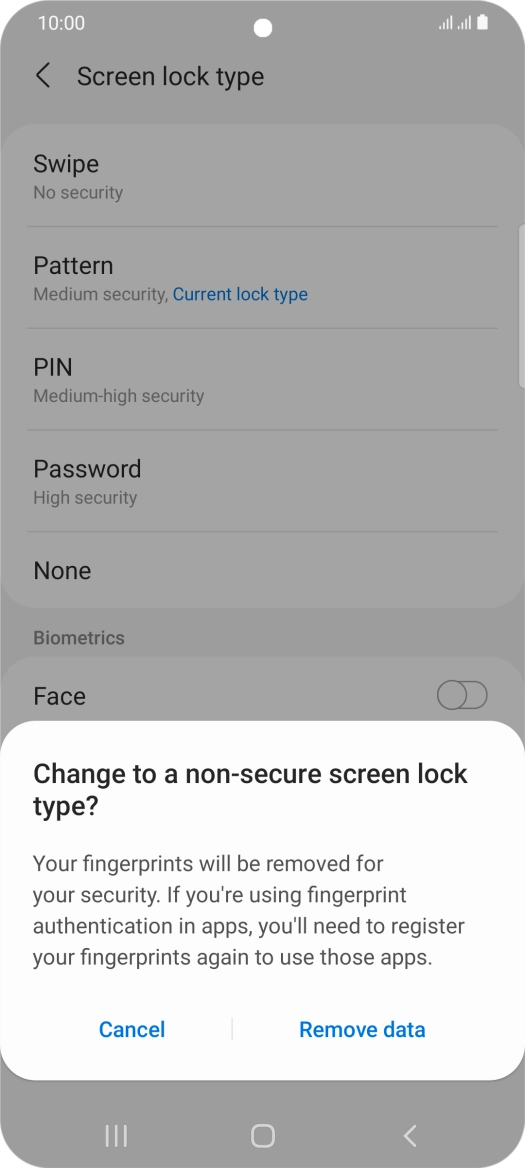 Press Remove data. Press Remove data.