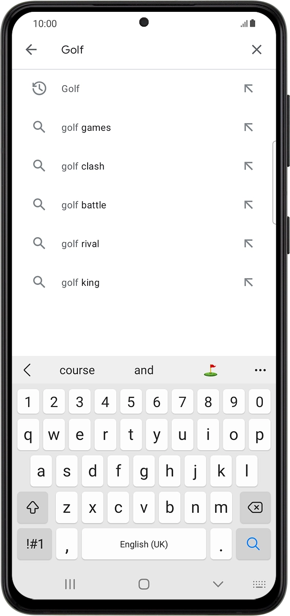 On your phone: Key in the name or subject of the required app and press the search icon. On your phone: Key in the name or subject of the required app and press the search icon.
