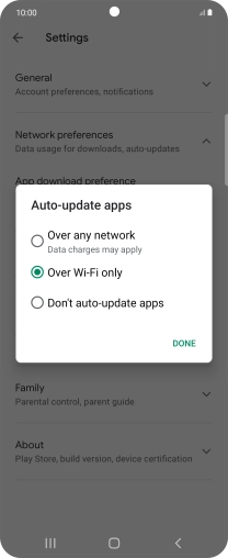 To turn on automatic update of apps using mobile network, press Over any network. To turn on automatic update of apps using mobile network, press Over any network.