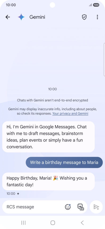 The text suggestion from Gemini is displayed. The text suggestion from Gemini is displayed.
