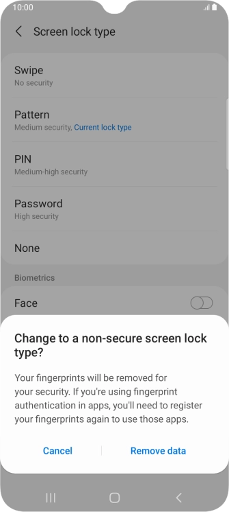 Press Remove data. Press Remove data.