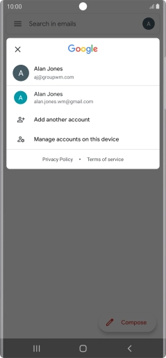 Press the required email account. Press the required email account.