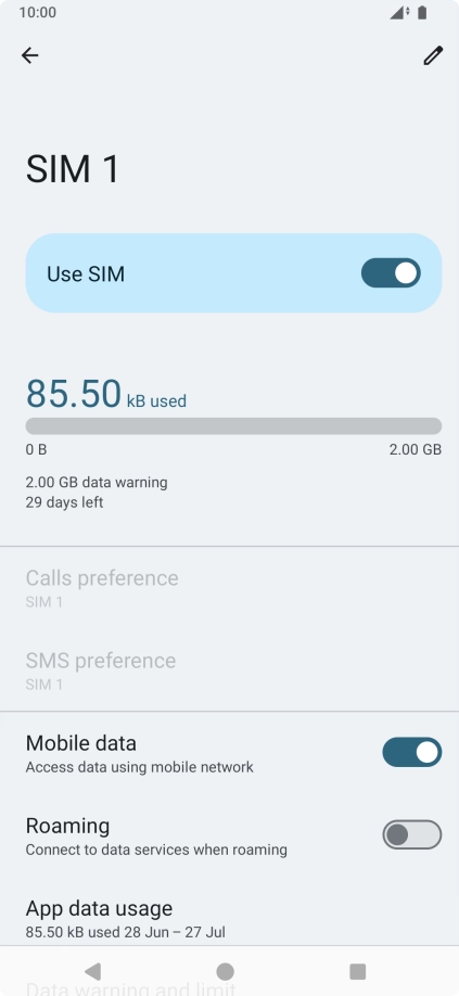 The total data usage is displayed. The total data usage is displayed.