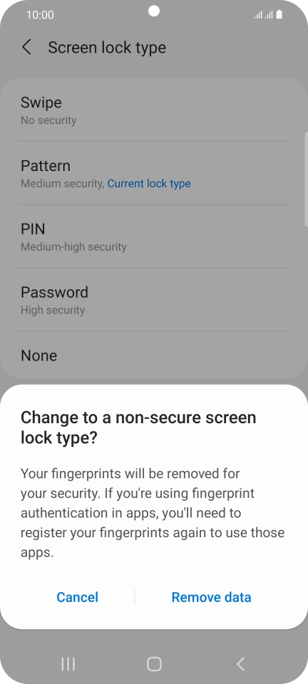 Press Remove data. Press Remove data.