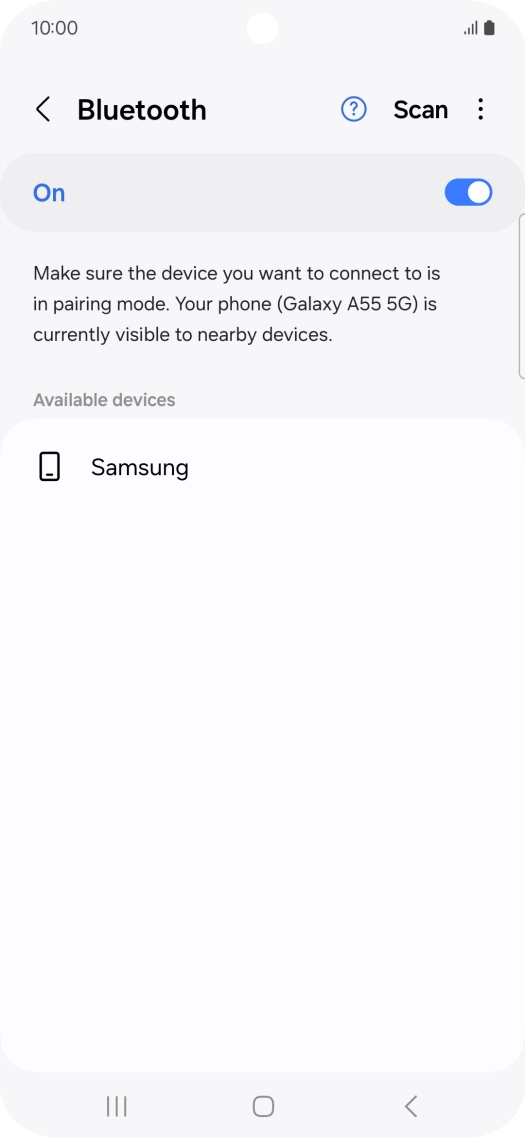 Press the required Bluetooth device and follow the instructions on the screen to pair the device with your phone. Press the required Bluetooth device and follow the instructions on the screen to pair the device with your phone.