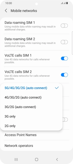 Press the required network mode. Press the required network mode.