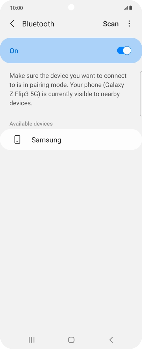 Press the required Bluetooth device and follow the instructions on the screen to pair the device with your phone. Press the required Bluetooth device and follow the instructions on the screen to pair the device with your phone.