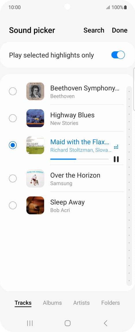 Once you've found a ring tone you like, press Done. Once you've found a ring tone you like, press Done.