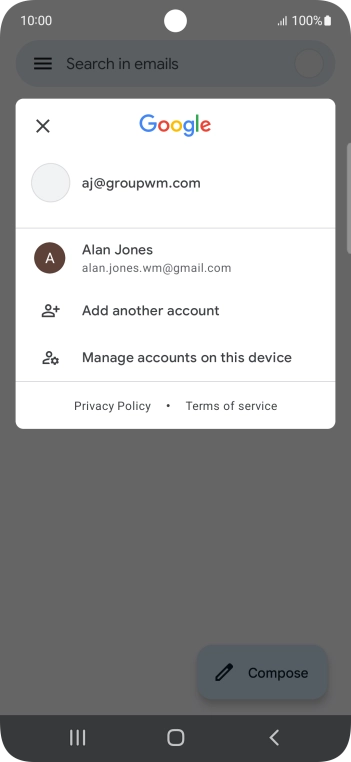 Press the required email account. Press the required email account.