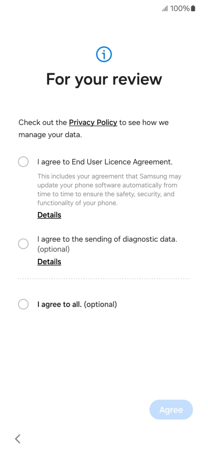 Press the fields next to the required settings to select them. Press the fields next to the required settings to select them.