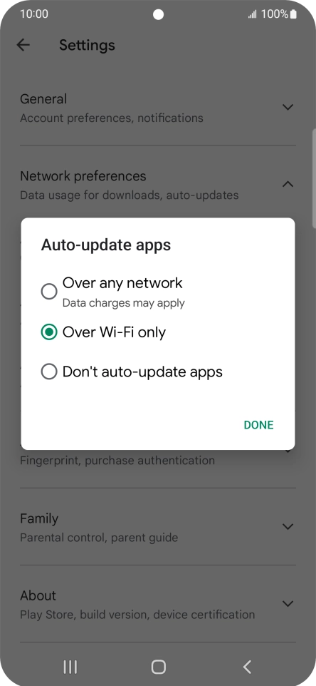 To turn on automatic update of apps using mobile network, press Over any network. To turn on automatic update of apps using mobile network, press Over any network.