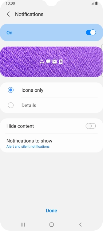 Press the required settings to turn them on or off. Press the required settings to turn them on or off.