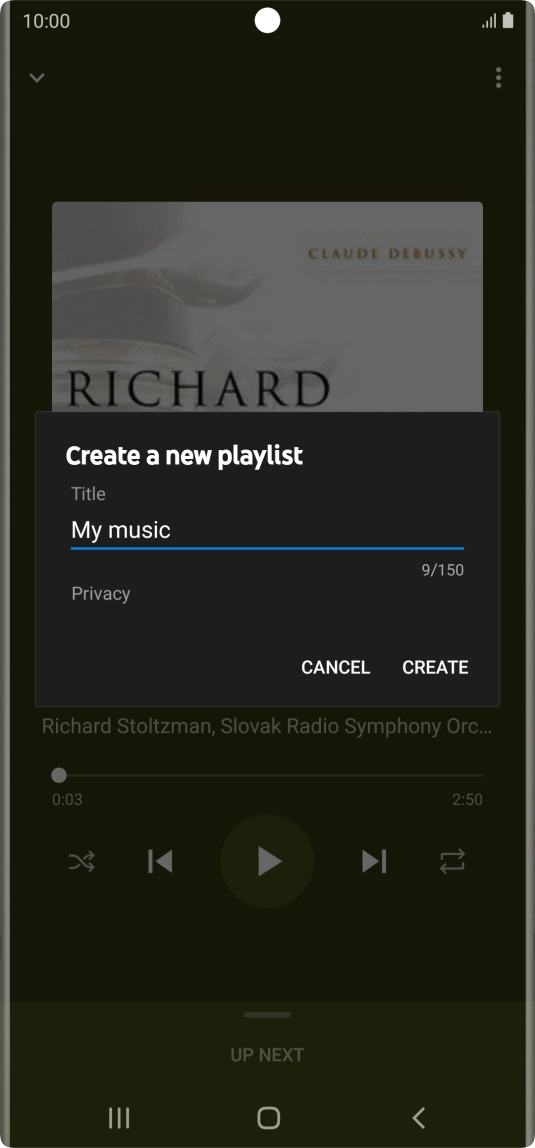 Key in a name for the playlist and press CREATE. Key in a name for the playlist and press CREATE.