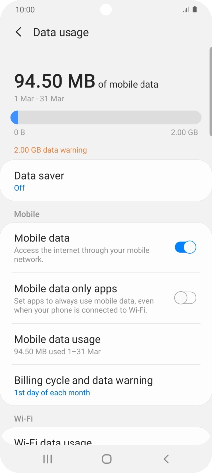 The total data usage is displayed. The total data usage is displayed.