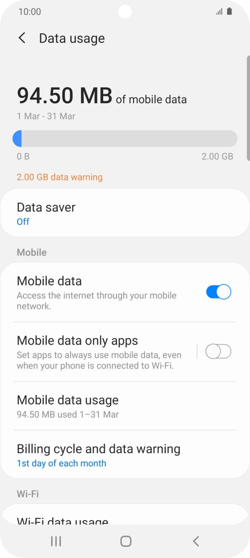 The total data usage is displayed. The total data usage is displayed.