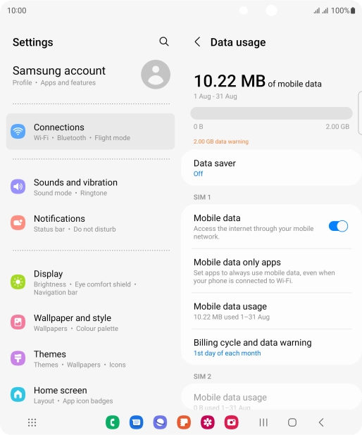 The total data usage is displayed. The total data usage is displayed.