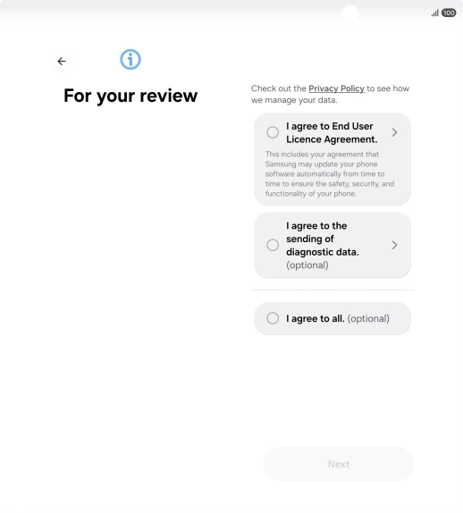 Press the fields next to the required settings to select them. Press the fields next to the required settings to select them.
