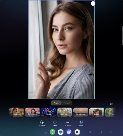 To change the style of your portrait photos, press Style and follow the instructions on the screen to use the function. To change the style of your portrait photos, press Style and follow the instructions on the screen to use the function.
