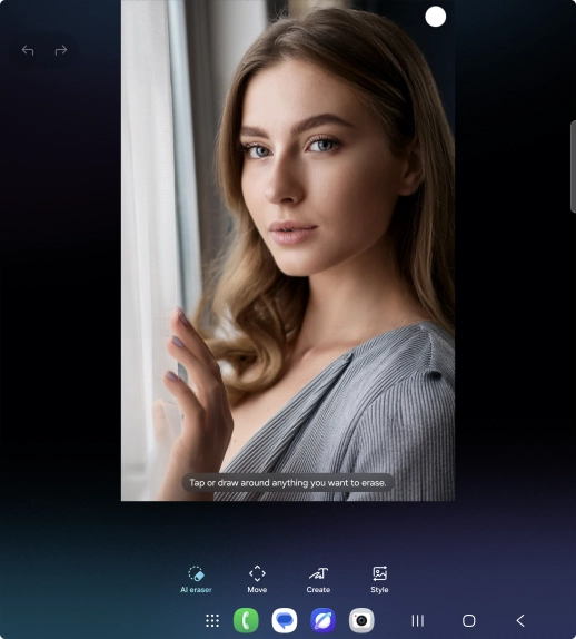 To remove objects from your picture, press AI eraser and follow the instructions on the screen to use the function. To remove objects from your picture, press AI eraser and follow the instructions on the screen to use the function.