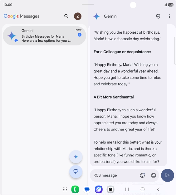 The text suggestion from Gemini is displayed. The text suggestion from Gemini is displayed.