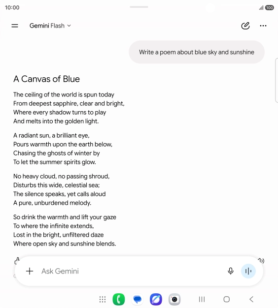 You can ask Gemini to generate a text based on your description. You can ask Gemini to generate a text based on your description.